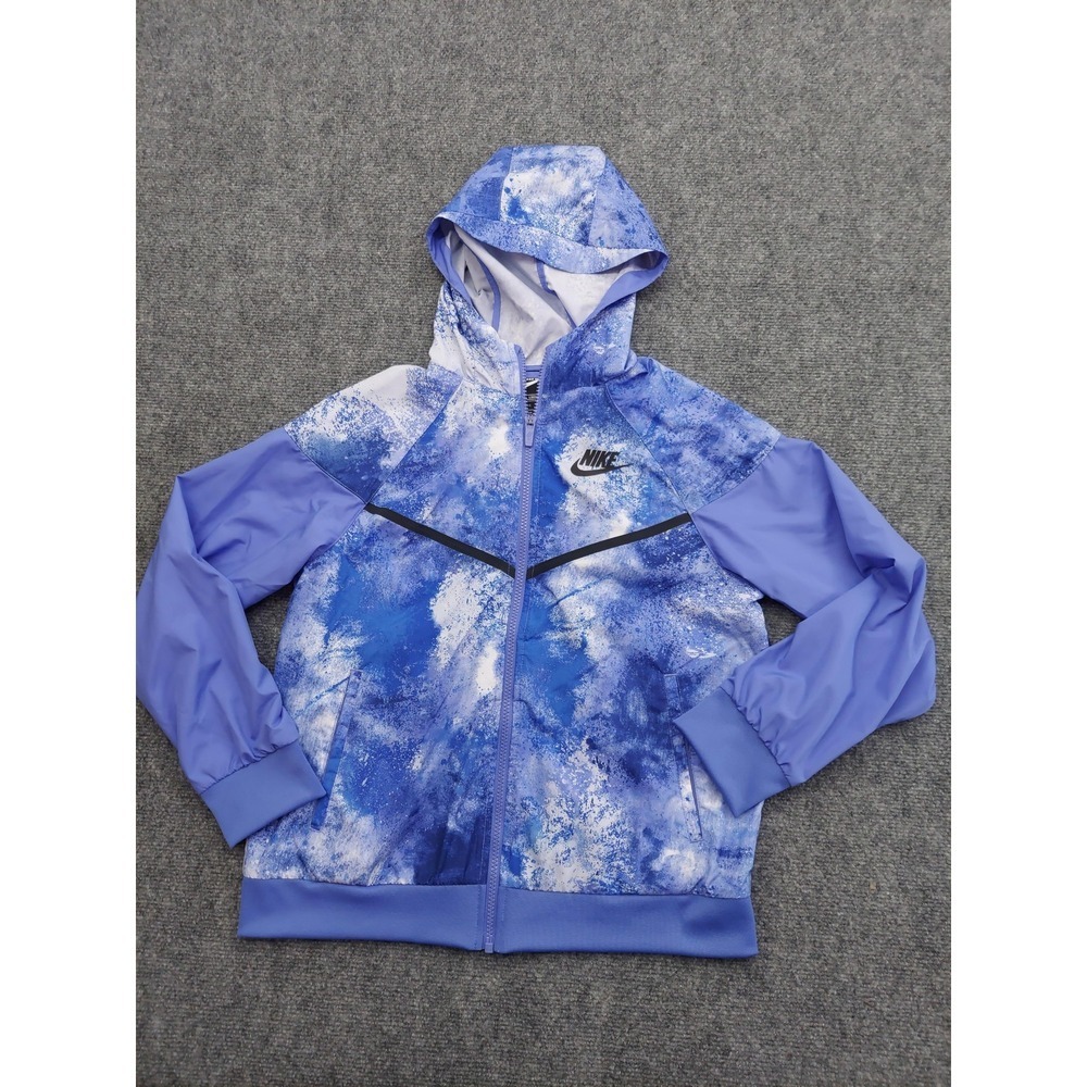 Nike Windrunner Jacket Womens Medium Blue White Hooded Zip Loose Fit DC9050-500
